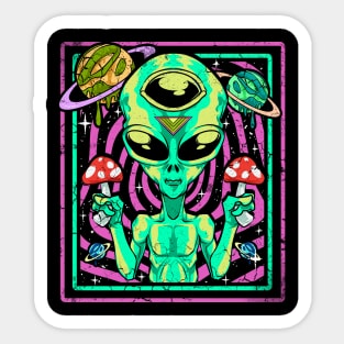 Space Alien Trippy Psychedelic Mushrooms Sticker